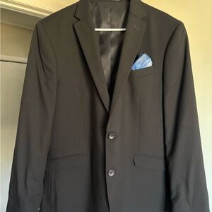 Kenneth Cole Reaction Black Blazer with Blue Pocket Square